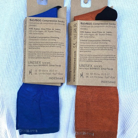 2 PR - NWT Bamboo compression socks SMARTEC unisex orange & blue sky M INDESmed - Picture 1 of 6
